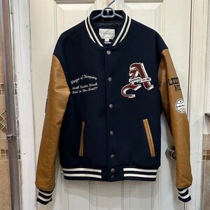 Aeropostale Men's Varsity Jacket with Faux Leather Sleeves